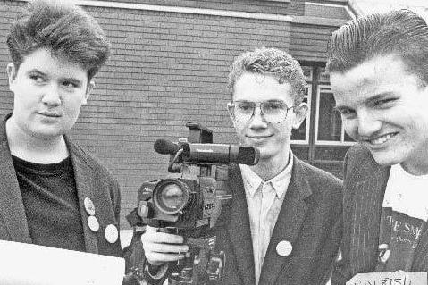 Castleford High School student film makers in 1988, from left to right; Sally Holdsworth, Richard Kelly and Scott Considine