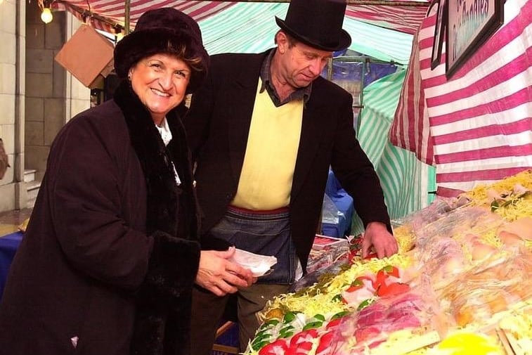 Paul and Hatije Taylor on their candle stall at Wakefield's Victorian Christmas market in 1999.