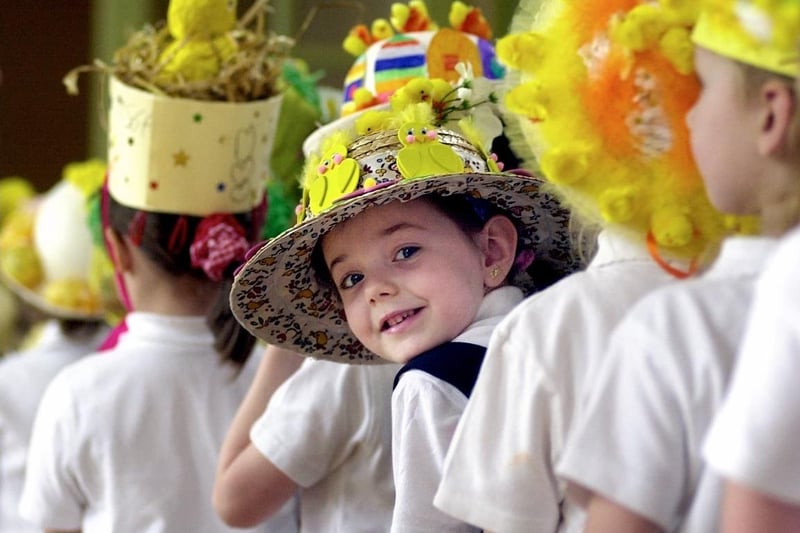 Easter bonnet parade at Lee Brigg Infants school, Altofts. Looking back at the photographer is Courtney-Jade Pape.