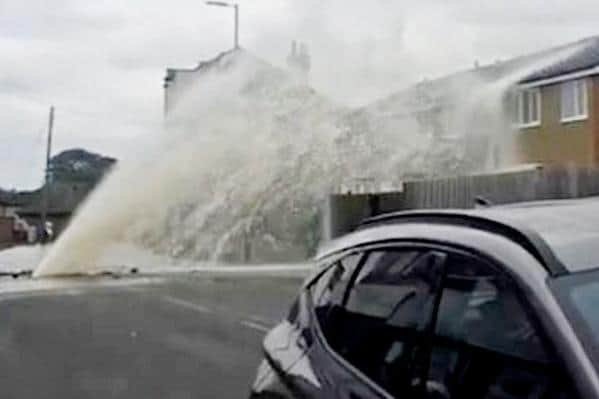 Gary Gerrard's three-bedroom terraced house suffered huge damage after it was sprayed for over an hour and a half by water from a burst mains water pipe. SWNS