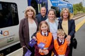 Train named after rugby league legend and MND campaigner Rob Burrow unveiled by Northern  - Lindsey Burrow and family with Coun Denise Jeffrey.