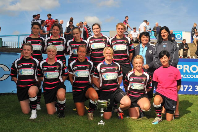 Featherstone Rovers Ladies with the Women's Challenge Cup they won in the 2012 final.