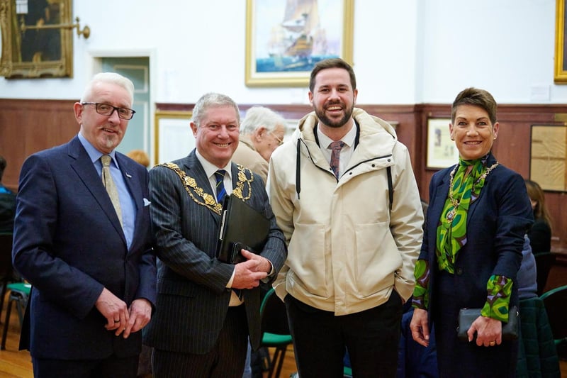 Mayor and Mayoress of Wakefield, Coun David and Annette Jones with Lupset and Thornes Councillor Michael Graham and Pontefract Society Chair, Paul Cartwright.