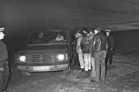 Miners Strike October 4, 1984, police and pickets at Woolley Colliery