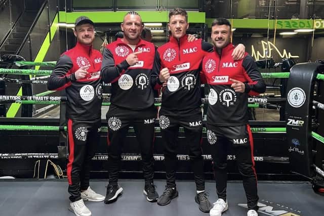 Matty Bolton and his team, including Anthony Holmes (second from left), the former bareknuckle world champion who is his mentor.