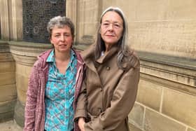 Kathryn Pybus and Lisa Hudson urged councillors to reject plans to building 151 canalside homes at City Fields in Wakefield. LDRS image