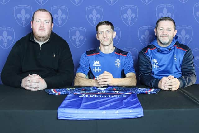 Wakefield Trinity's new wheelchair rugby head coach with director of rugby Ste Mills (left) and director of wheelchair rugby Jimmy Gittins (right).