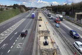 Work progresses on the M62 central barrier.