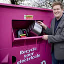Cllr Hemingway with Robyn Downs from Renewi at Morrisons, Pontefract with one of the new electrical recycling banks. Picture - supplied