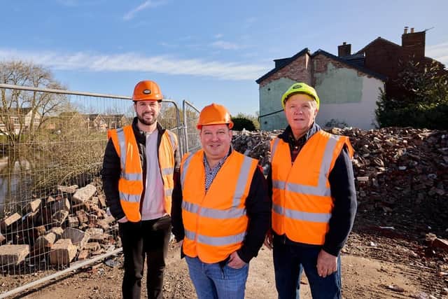 Coun Michael Graham, Coun Matthew Morley and Coun Richard Forster at the demolition site two.
