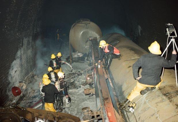 2. Inside the Summit Tunnel after a dangerous goods train caught fire.