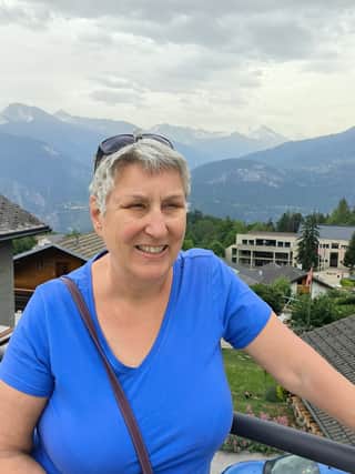 Karen enjoying the mountains and clean air