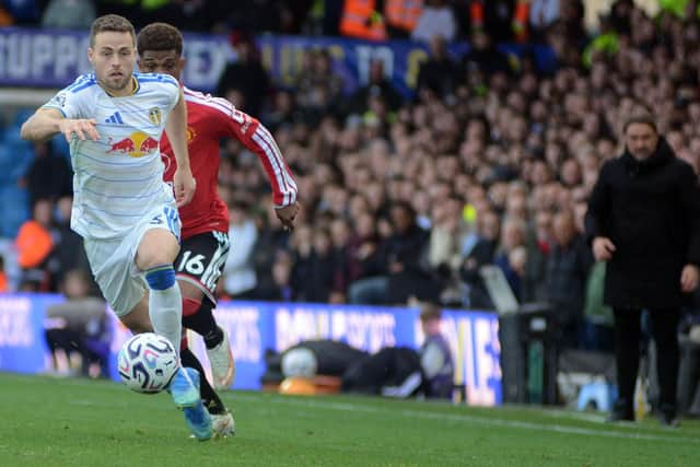 Gabriel Gudmundsson charges into the attack for Leeds United.