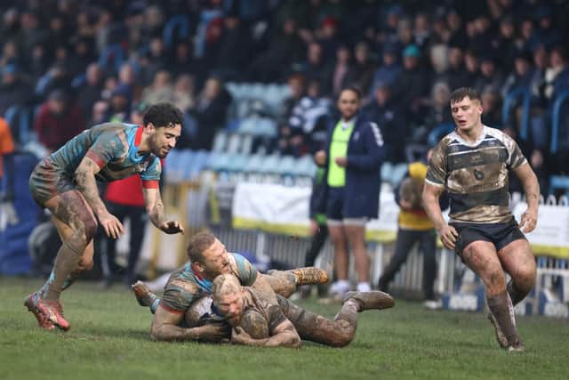 Action from Featherstone Rovers' Challenge Cup win over Wakefield Trinity. Photo by John Victor.