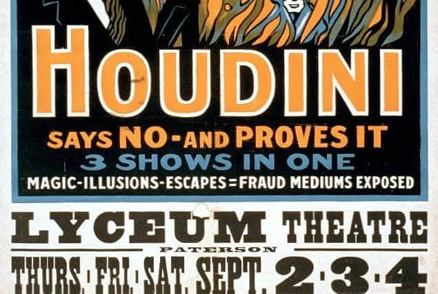 Publicity poster for his magic show and explanation of the tricks of the fraudulent mediums.