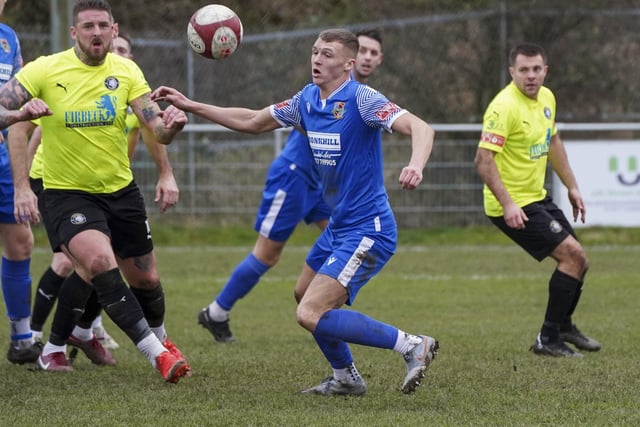 Pontefract Collieries' Jack Shepherd has the ball in his sights.