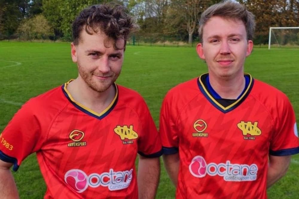 First half goal scorers for Wakefield Athletic A against Neville Hill Reserves in their Landlords Trophy tie Ryan Jones (left) and Jonas Nassau.