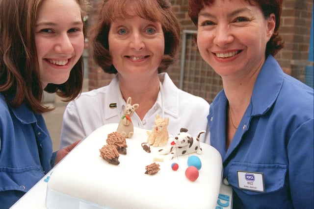 Celebrating 100 years of the RSPCA Spring Street in 1999 are Tammy Wilson, Audrey Loxley and Yzanne Briggs