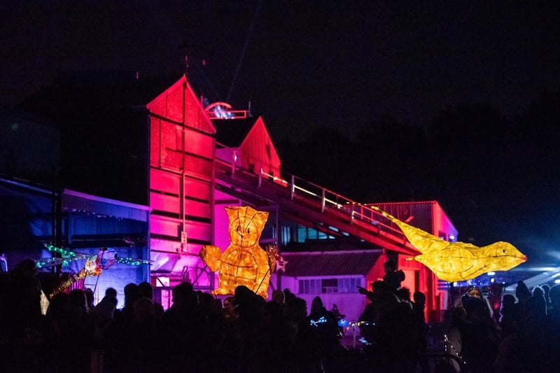The historical colliery buildings were transformed with lighting and families were able to follow a light trail to uncover a story around each of the museum buildings.