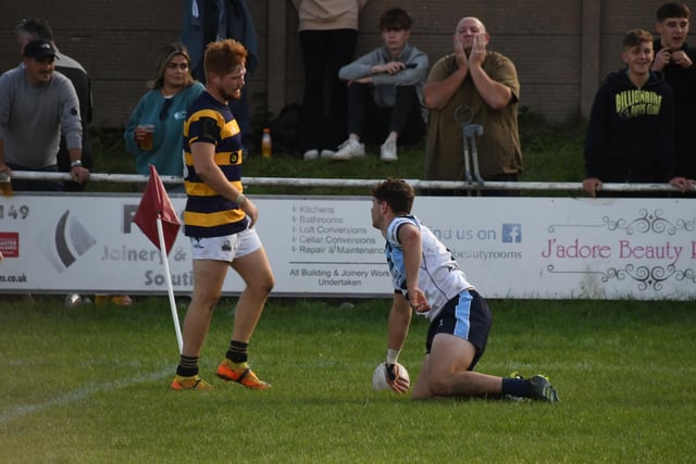 Ash Haynes touches the ball down for Normanton Knights' third try. Picture: Rob Hare