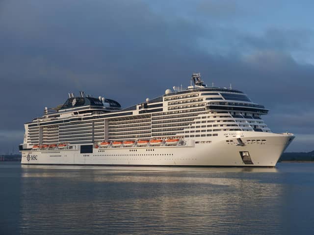 MSC Virtuosa cruise ship arriving at port of Southampton.  Photo: AdobeStock
