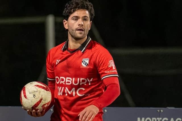 Right-back Brad Swain made a great goal-saving block and was voted man of the match for Horbury Town against Campion. Picture: Michael Eden