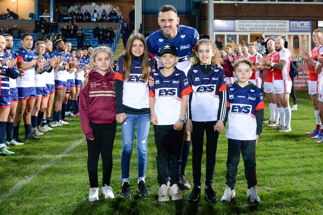Craig Hall with his family before his testimonial game which was played between Featherstone Rovers and his previous club Hull Kingston Rovers at The Millennium Stadium. Picture: Craig Cresswell Photography