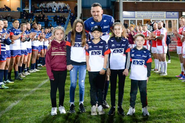 Craig Hall with his family before his testimonial game which was played between Featherstone Rovers and his previous club Hull Kingston Rovers at The Millennium Stadium. Picture: Craig Cresswell Photography