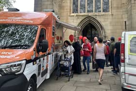 Guests visiting the Penny Appeal Community Kitchen during the Pentecost celebrations and picnic held at Wakefield Cathedral