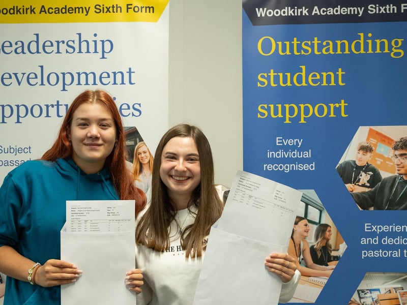 Students celebrating results at Woodwirk Academy