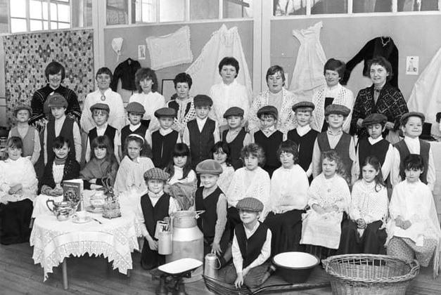 South Ossett Infant School pupils in Victorian dress.
