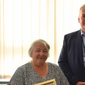 Keith Ramsay, Chair at Mid Yorkshire Teaching NHS Trust, presented a 50 years of service award to nurse, Gill Deravaiere.