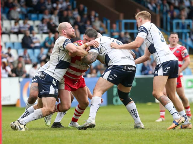 Fev in action against Halifax in round 7 of the Championship. Photo by Simon Hall.