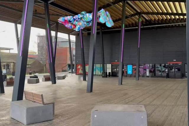 The 4m-long fibreglass work by Jason Wilsher-Mills will be suspended from the canopy WX's covered outdoor market area if the scheme is approved by council planners. Image: Wakefield Council