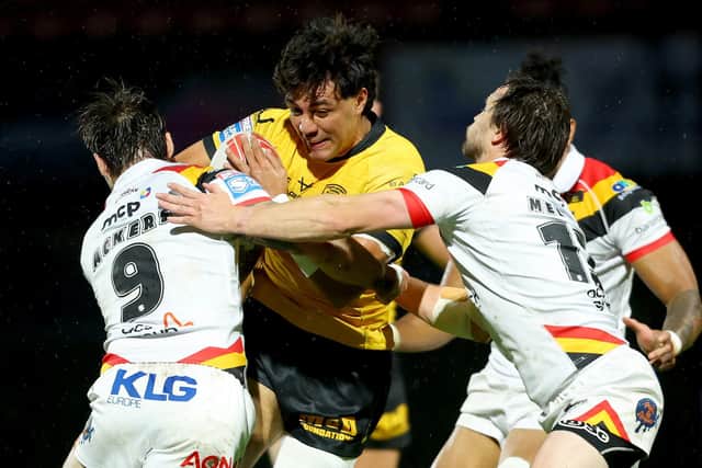 Two-try Krystian Mapapalangi shows determination for Castleford Tigers. Picture by Ed Sykes/SWpix.com