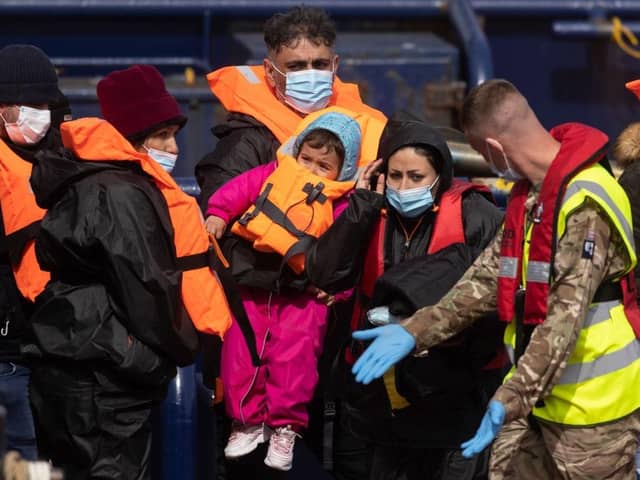 Migrants arrive at Dover port after being picked up in the channel by the border force. Photo: Getty Images
