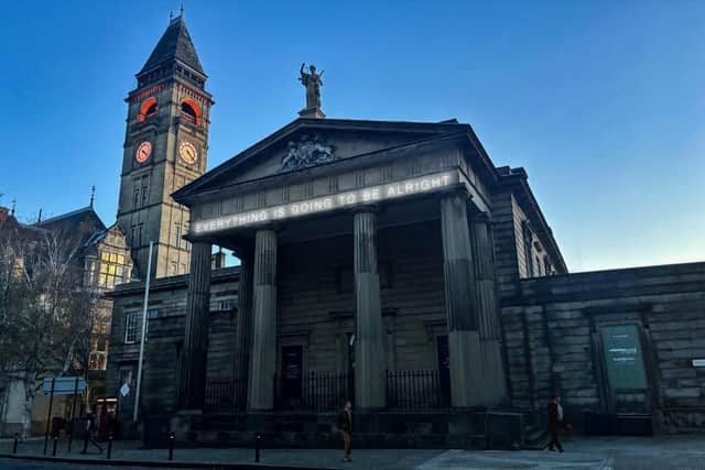 Visual of the proposed 'everything is going to be alright' art installation planned by Wakefield old Crown Court building.