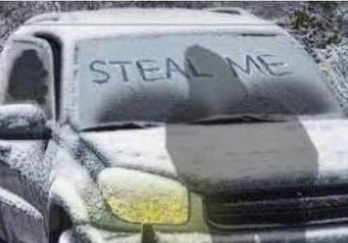 Police are warning people to be on their guard after thieves stole a car whilst the owner was deicing the windows.