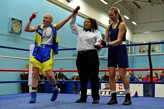 Farrah Cunniff is declared a two-time winner at the England Boxing International Women's Winter Box Cup.
