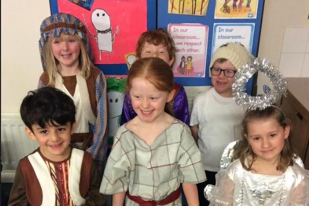 Some of Class 1 at Stanley Grove Academy getting ready for their Christmas nativity.