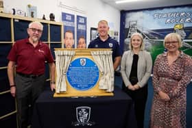 Left to right: Paul Cartwright, Chair – Pontefract Civic Society, Ian Hardman, Head of Foundation – Featherstone Rovers Foundation, Coun Appleyard, Amanda Courtman, Volunteer Coordinator – Featherstone Rovers Foundation