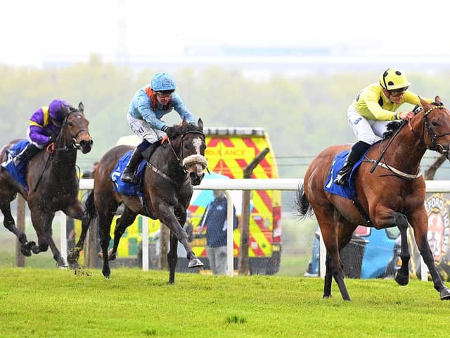 Bolster strides clear to win Pontefract's feature race, the £27,000 RIU Hotels and Resorts Handicap. Picture: Alan Wright