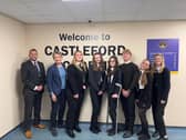 Yvette Cooper with Castleford Academy pupils.
