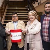Bishop Tony Robinson and Coun Denise Jeffery joined Shabaan Ali and Majid Sadiq for a fundraising event for the victims of the Turkey earthquakes. (Photo Scott Merrylees)