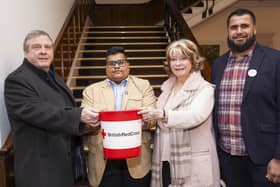 Bishop Tony Robinson and Coun Denise Jeffery joined Shabaan Ali and Majid Sadiq for a fundraising event for the victims of the Turkey earthquakes. (Photo Scott Merrylees)