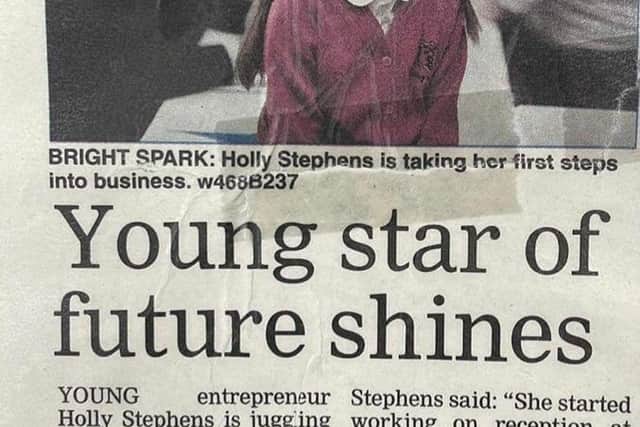 Holly was featured in the Wakefield Express at just nine-years-old when she went to work with her dad, speaking at an event and working on reception.