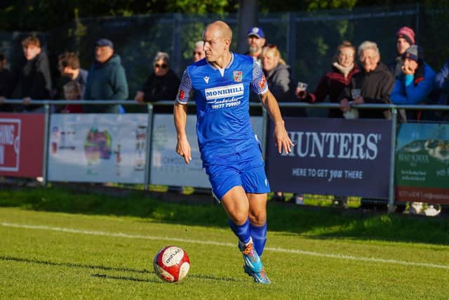 Adam Priestley took his goal tally up to nine for the season with a hat-trick for Pontefract Collieries at Bridlington Town. Picture: Josh Harper