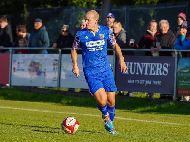 Adam Priestley took his goal tally up to nine for the season with a hat-trick for Pontefract Collieries at Bridlington Town. Picture: Josh Harper