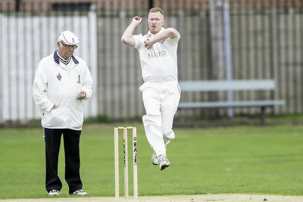 Anthony Scully took three wickets in vain for West Bretton as their game with Hemsworth MW was ended early by rain. (Photo by Allan McKenzie)