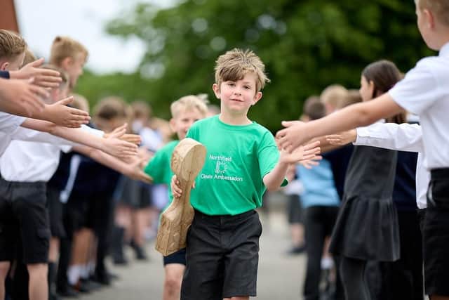 Pupils from Northfield Primary School, in South Kirkby, started the first leg of the ten-day event which will feature children in all parts of the district.